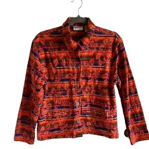 Chico's Design Jacket Hawaiian hibiscus stripes rainbow button down size Small
